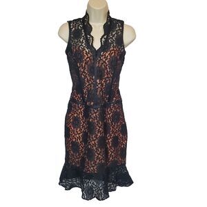 VTG Laundry by Shelli Segal Women’s Dress Size 2 Black Nude Lace Fit & Flare